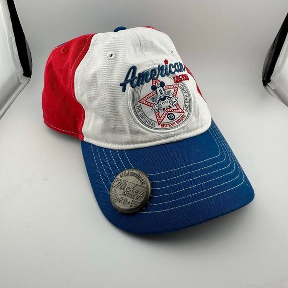 Disney Park Mickey Mouse Baseball Hat w Bottle Opener Adjustable Red White Blue - Picture 1 of 7